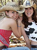 Shooting sport with topless teen cowgirls Kitty and Leonie who show their tits - 1
