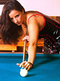 Hot girl Dawn with big tits plays a naked billard game and has fun with the balls - 3